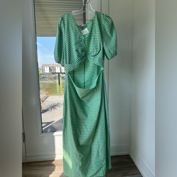 Nwt Zara Green Gingham Cut out Midi Dress Large - Picture 6 of 12